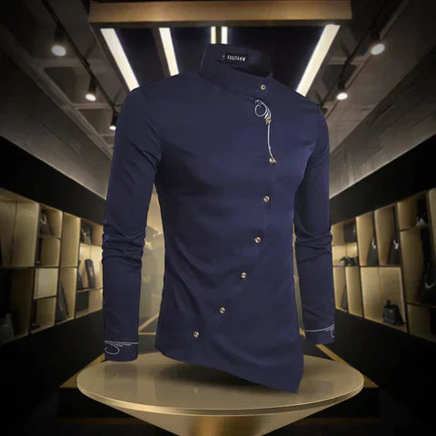 Mune Fashion - Asymmetric Button Long Sleeve Shirt for Men