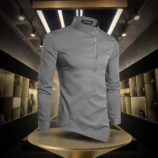 Mune Fashion - Asymmetric Button Long Sleeve Shirt for Men