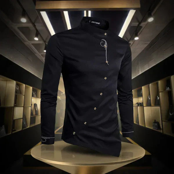 Mune Fashion - Asymmetric Button Long Sleeve Shirt for Men