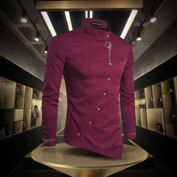 Mune Fashion - Asymmetric Button Long Sleeve Shirt for Men