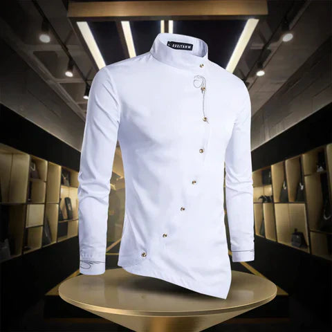 Mune Fashion - Asymmetric Button Long Sleeve Shirt for Men