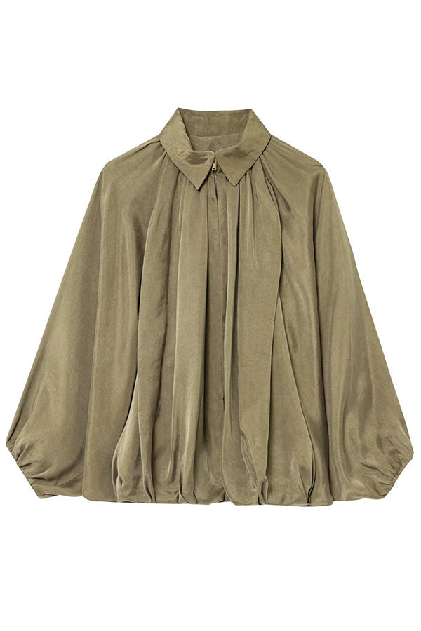 Mune | Women's Casual Jacket with Lapels Long Puff Sleeves and Zipper