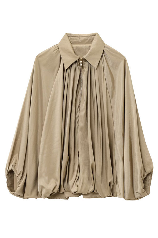 Mune | Women's Casual Jacket with Lapels Long Puff Sleeves and Zipper