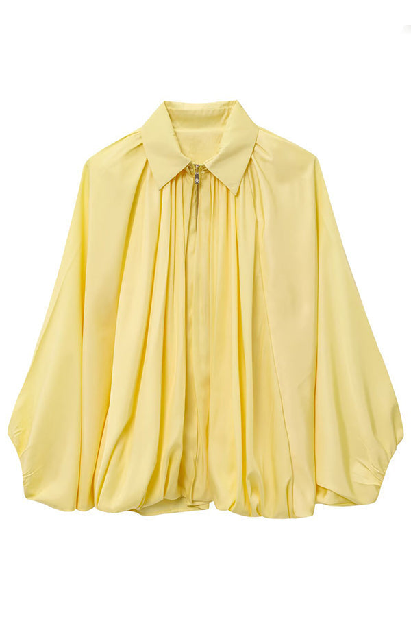 Mune | Women's Casual Jacket with Lapels Long Puff Sleeves and Zipper