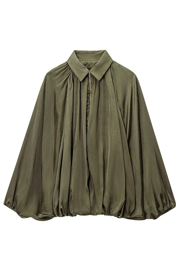 Mune | Women's Casual Jacket with Lapels Long Puff Sleeves and Zipper