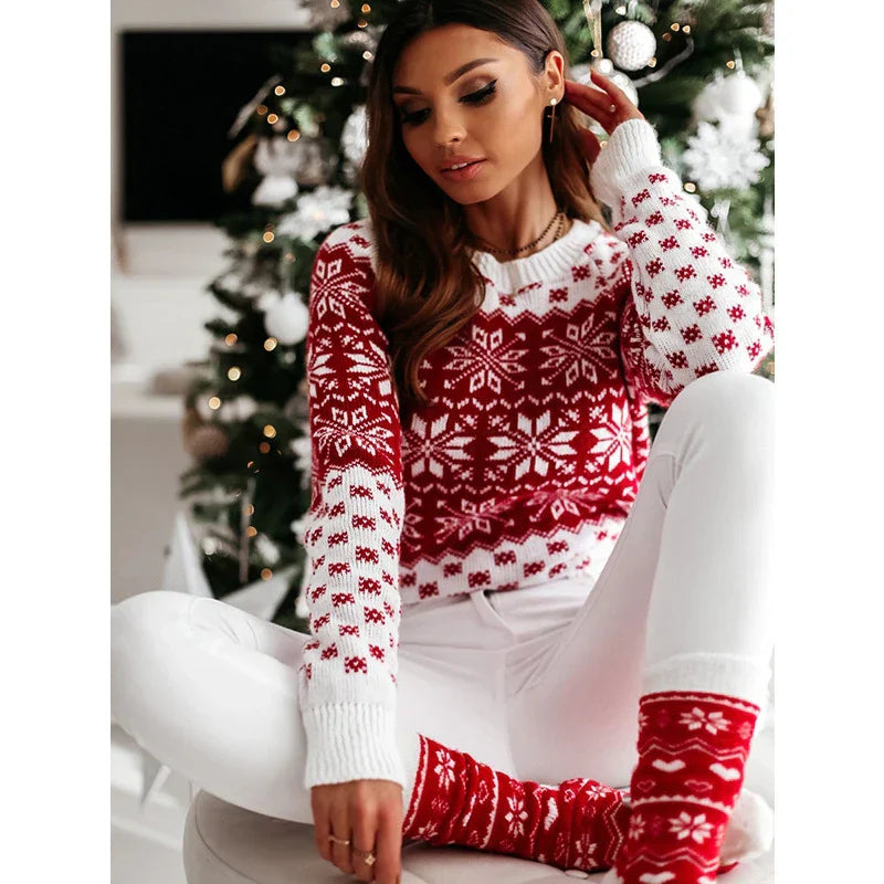 Mune | Knit sweater for women - Warm & trendy sweater for women with snowflake design