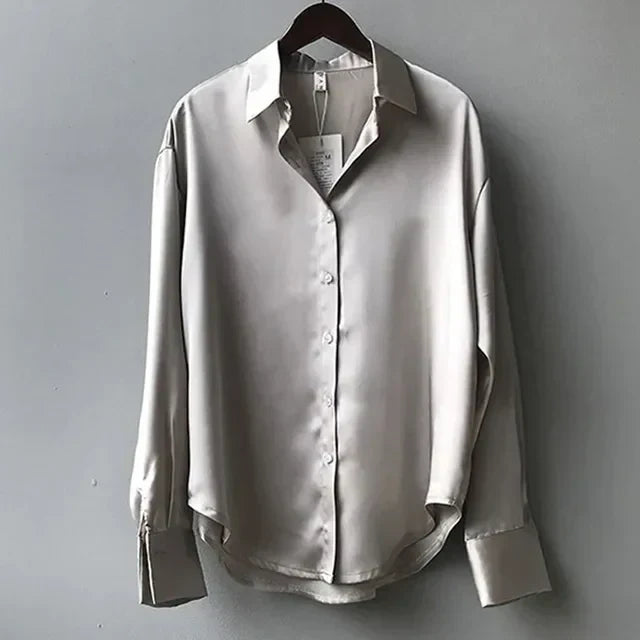 Women’s Long Sleeve Button Down Satin Blouses