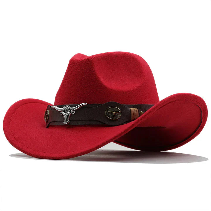 Mune Fashion - Western-style felt hat with bull buckle band