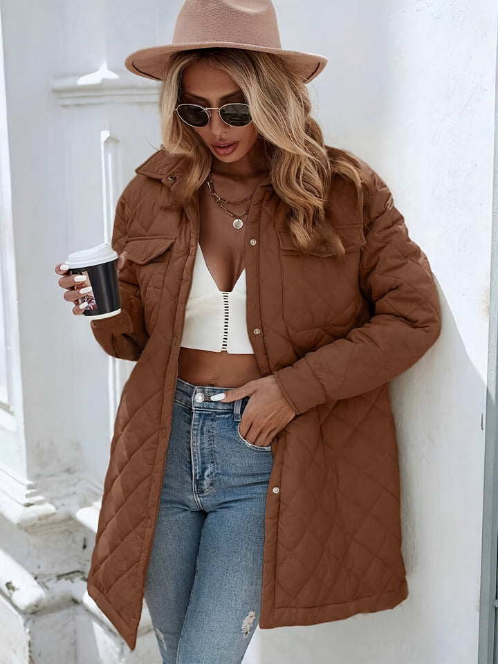 Mune | Women's Quilted Puffer Jacket with Button Closure and Long Fit