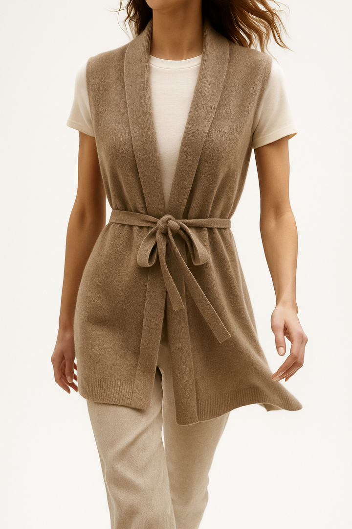 Mune | Women's Cashmere Vest Without Sleeves with Tie Belt
