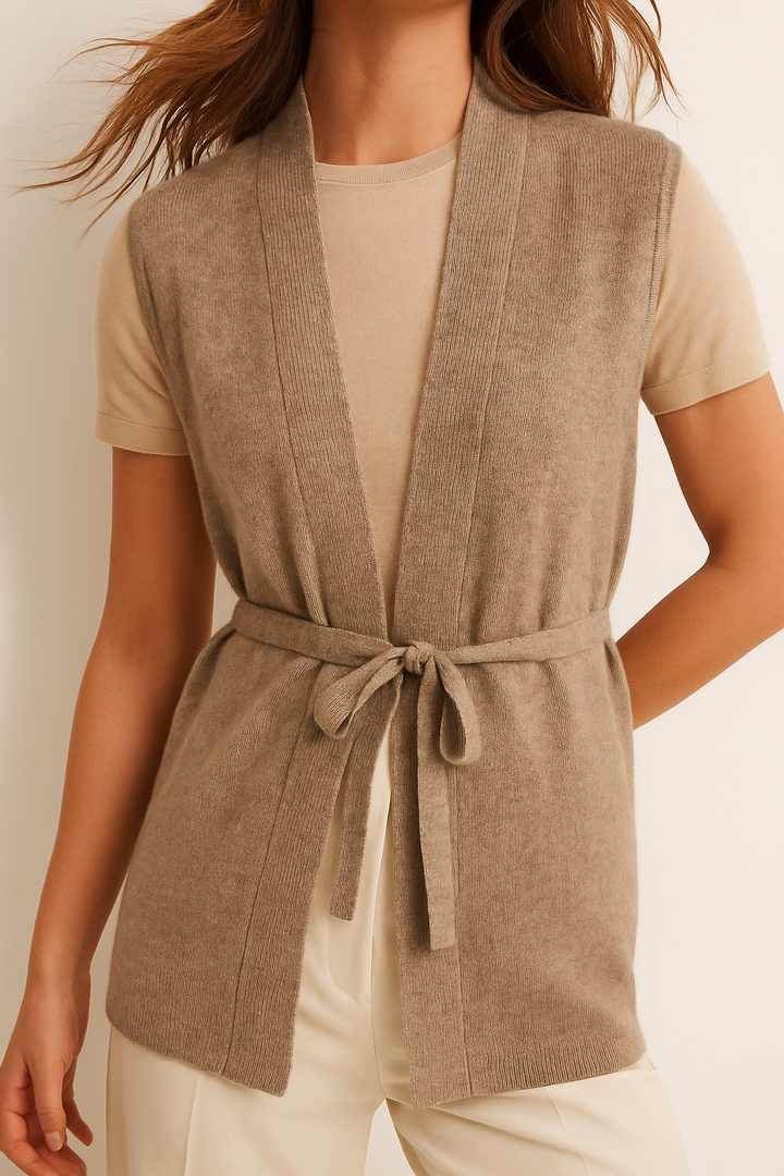Mune | Women's Cashmere Vest Without Sleeves with Tie Belt