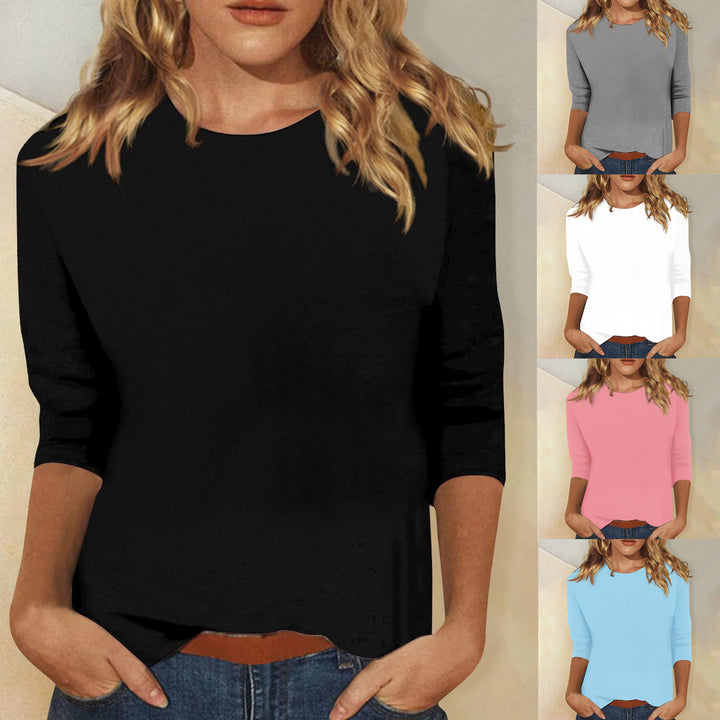 Women's Lightweight Fine Knit Shirt with Three-Quarter Sleeves and Round Neckline Mune Fashion
