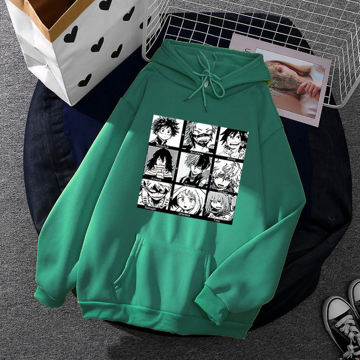Unisex hoodie with square manga character collage, slightly oversized fit and kangaroo pocket Mune Fashion