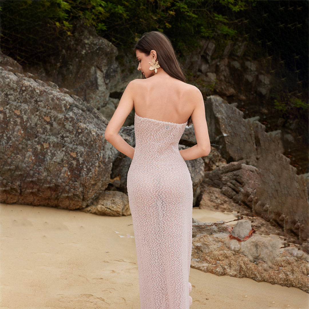 Women's fitted beach dress with flower appliqués Mune Fashion