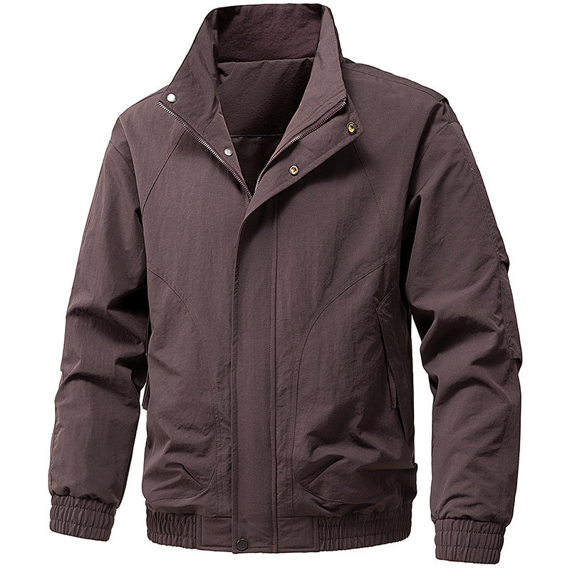 Men's Windproof Utility Bomber Jacket with Stand Collar, Elastic Cuffs, and Concealed Zipper Mune Fashion