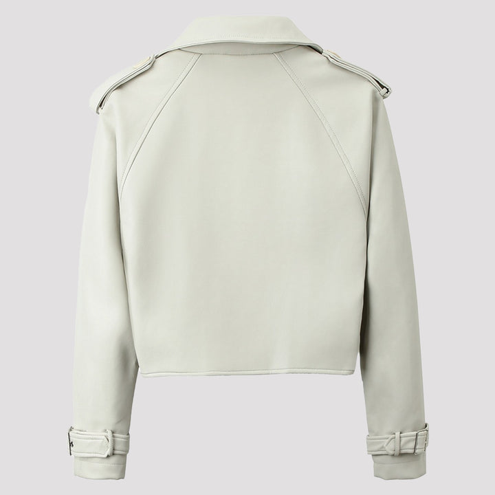 Ladies Fashion Biker Jacket with Asymmetrical Zipper Mune Fashion