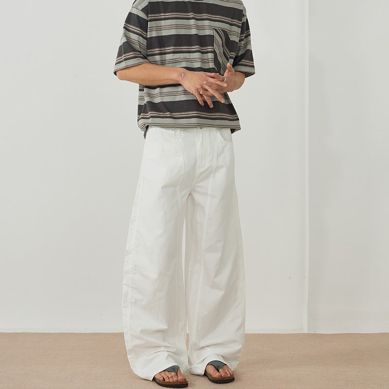 Men's Extra Wide Baggy Pants made of lightweight cotton twill with drawstring hem and seams Mune Fashion