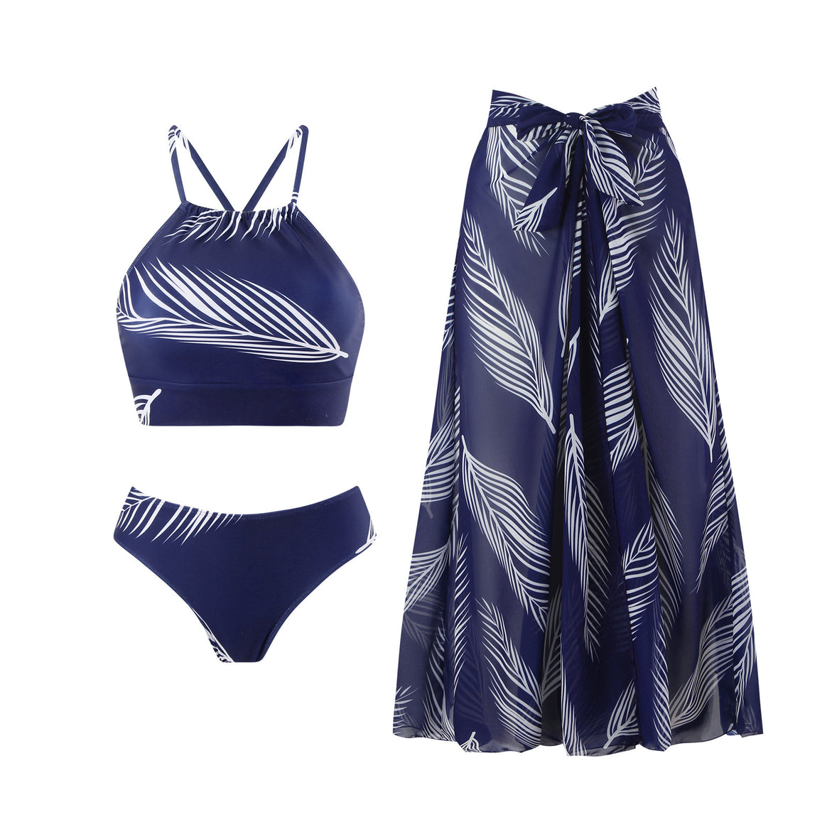 Ladies bikini set with floral design and chic wrap skirt Mune Fashion