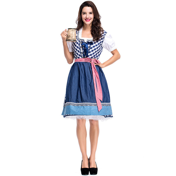 Women’s traditional dirndl dress with heart-shaped neckline, lacing and detachable apron Mune Fashion