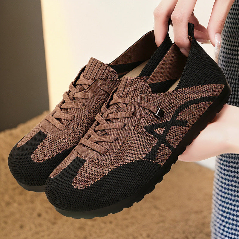 Women's comfortable knitted slip-on sneakers with elastic shaft, decorative lacing, and flexible non-slip outsole Mune Fashion