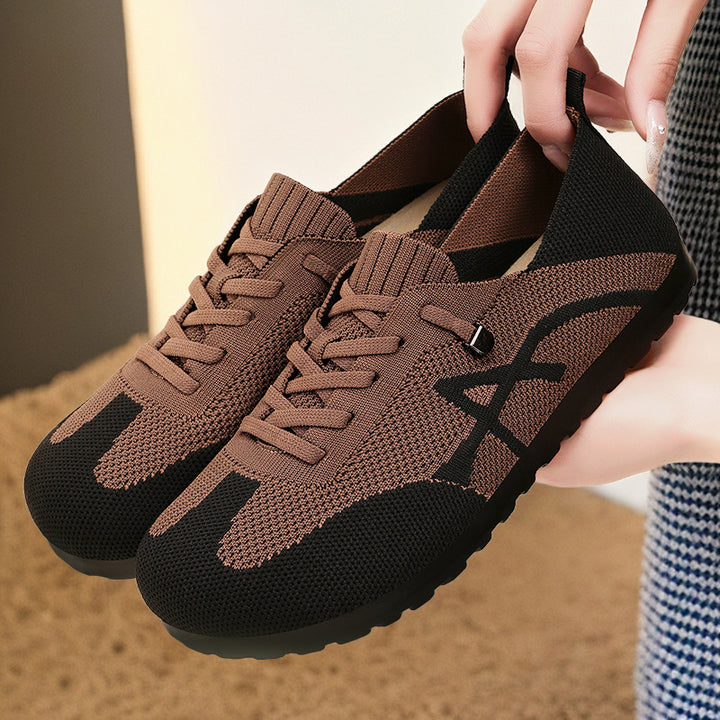 Women's comfortable knitted slip-on sneakers with elastic shaft, decorative lacing, and flexible non-slip outsole Mune Fashion