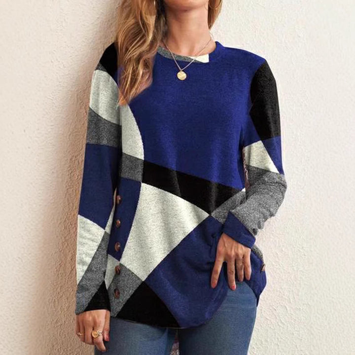Women Oversize Longsleeve Tunic with Geometric Colorblock Pattern Mune Fashion