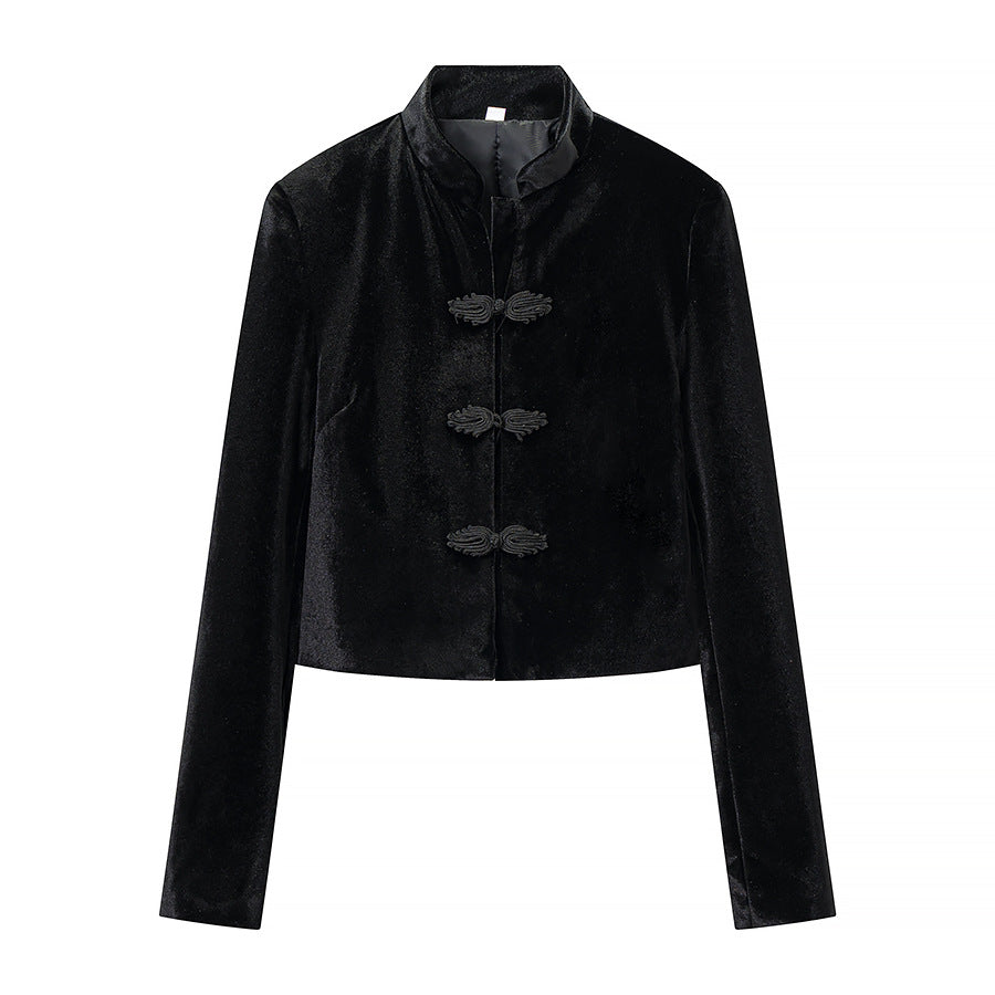 Women's Two-Piece Set with Tailored Short Mandarin Jacket and High-Waisted Pleated Trousers Mune Fashion