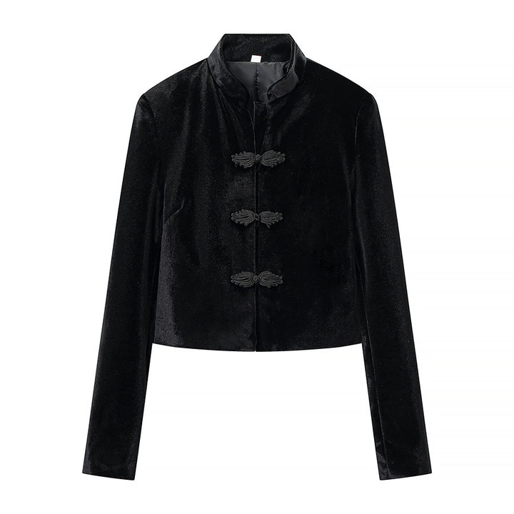 Women's Two-Piece Set with Tailored Short Mandarin Jacket and High-Waisted Pleated Trousers Mune Fashion