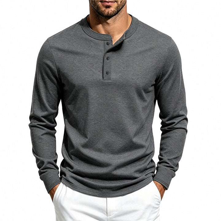Men's Long Sleeve Henley Shirt made of fine waffle texture with 3-button placket Mune Fashion