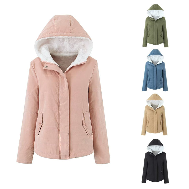 Ladies hoodie jacket with teddy lining and concealed zipper Mune Fashion