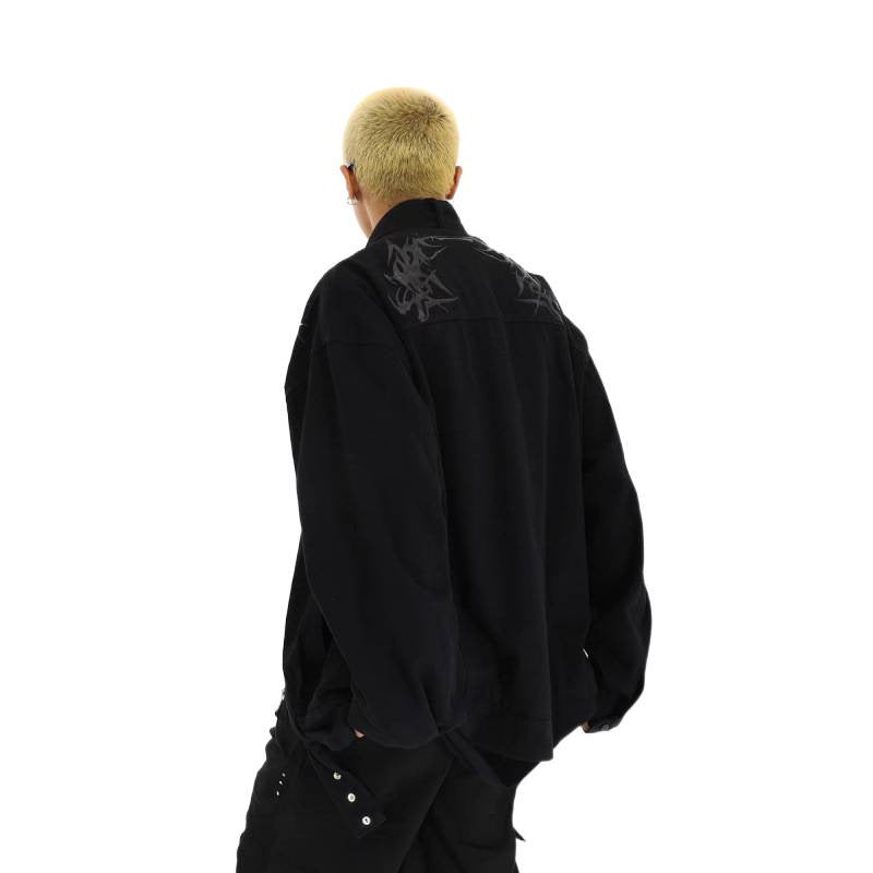 Men's Oversized Utility Jacket with Embroidery, Stand Collar, Zipper and Long Straps Mune Fashion