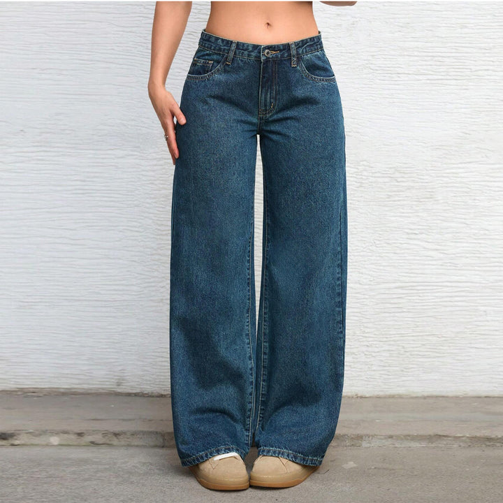 Women High-waisted wide Vintage Denim Pants Mune Fashion