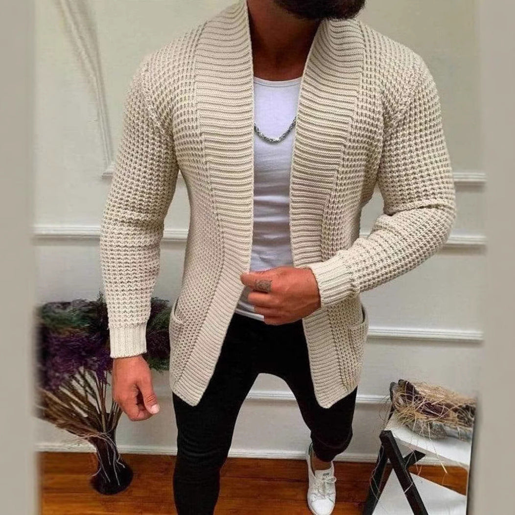 Men's knitted cardigan with shawl collar and textured waffle pattern Mune Fashion
