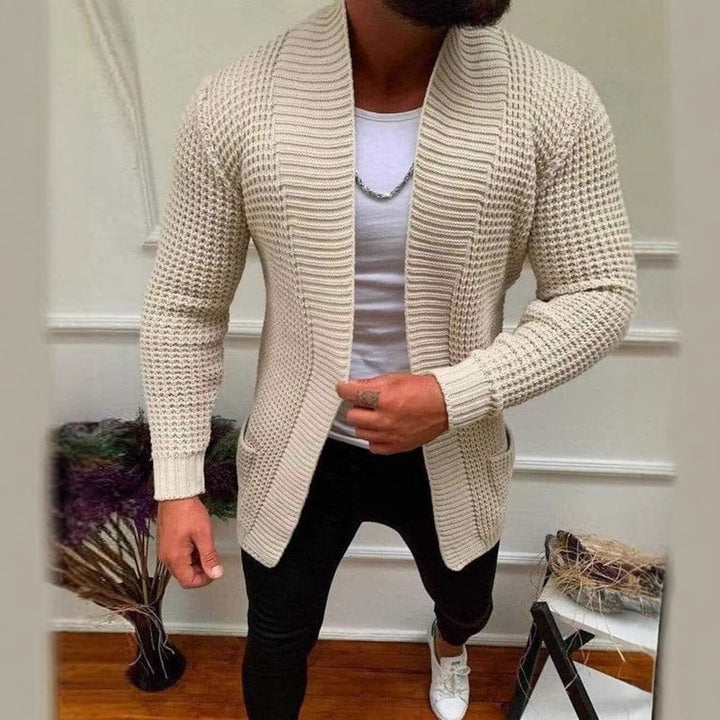 Men's knitted cardigan with shawl collar and textured waffle pattern Mune Fashion