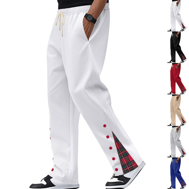Men's Relaxed-Fit Jogging Pants with Check Side Panel, Snap Button Placket & Drawstring