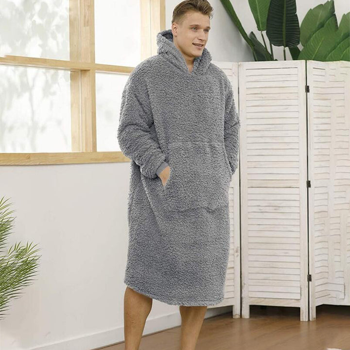 Men's oversized Sherpa bathrobe with hood and practical side pockets Mune Fashion