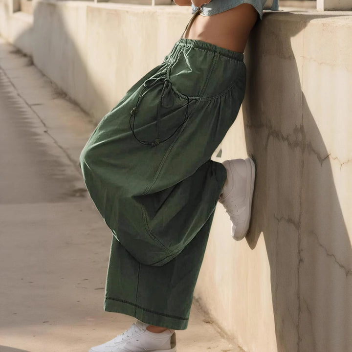 Women's Wide Culotte Pants with Drawstring and Generous Pockets Mune Fashion