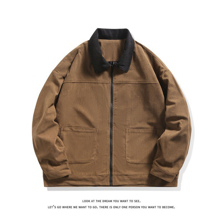 Men's unlined cord jacket with contrast collar and front zipper Mune Fashion