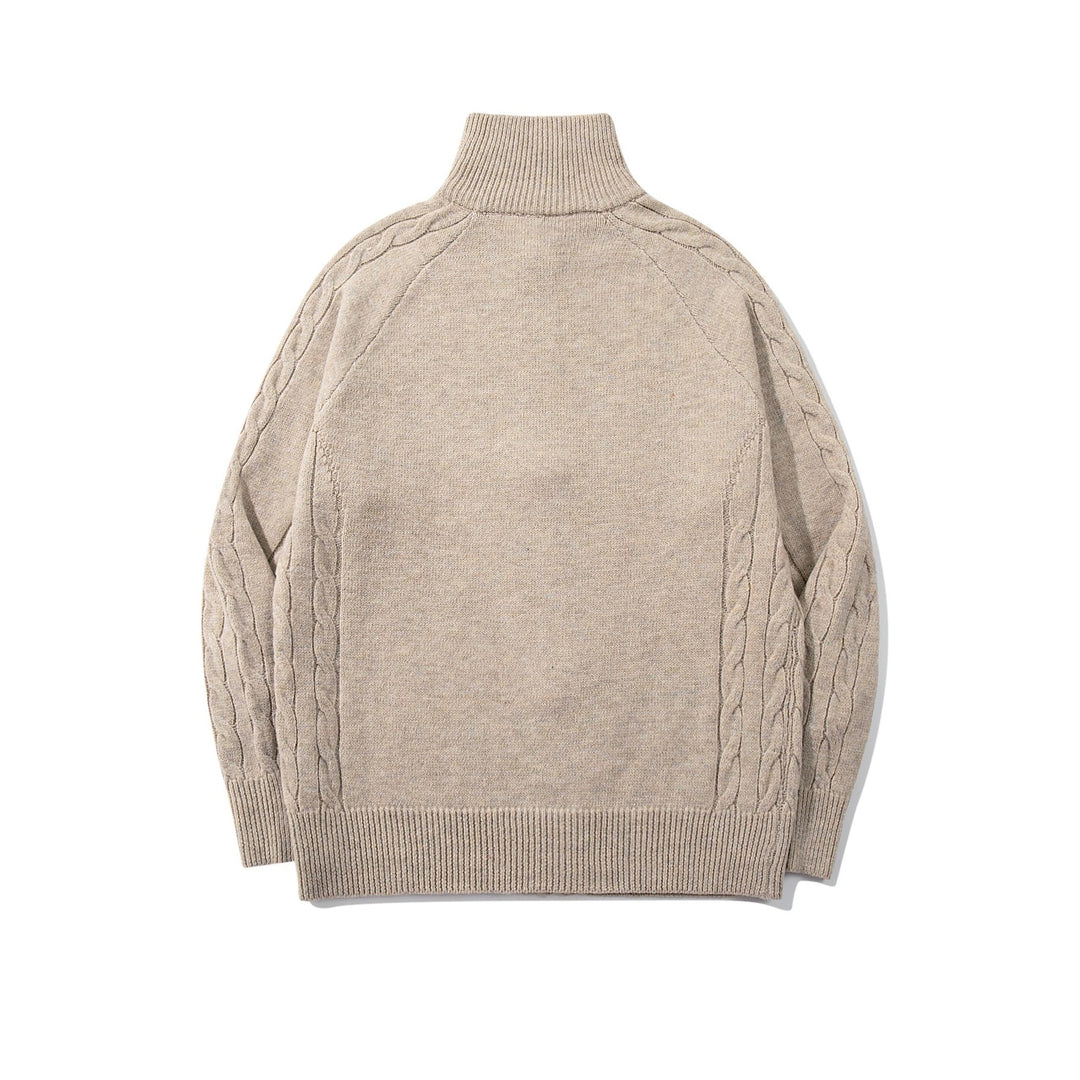 Men's bulky knit zip jacket with funnel collar, raglan sleeves, and cable pattern Mune Fashion