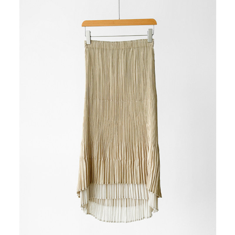 Ladies Elegant Pleated Skirt with Asymmetric Hem Mune Fashion