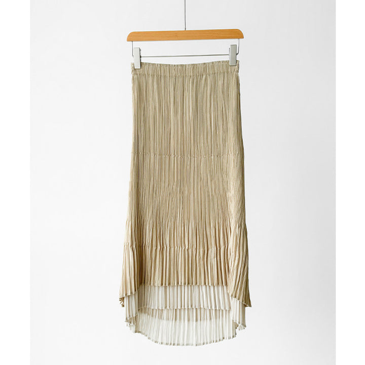 Ladies Elegant Pleated Skirt with Asymmetric Hem Mune Fashion