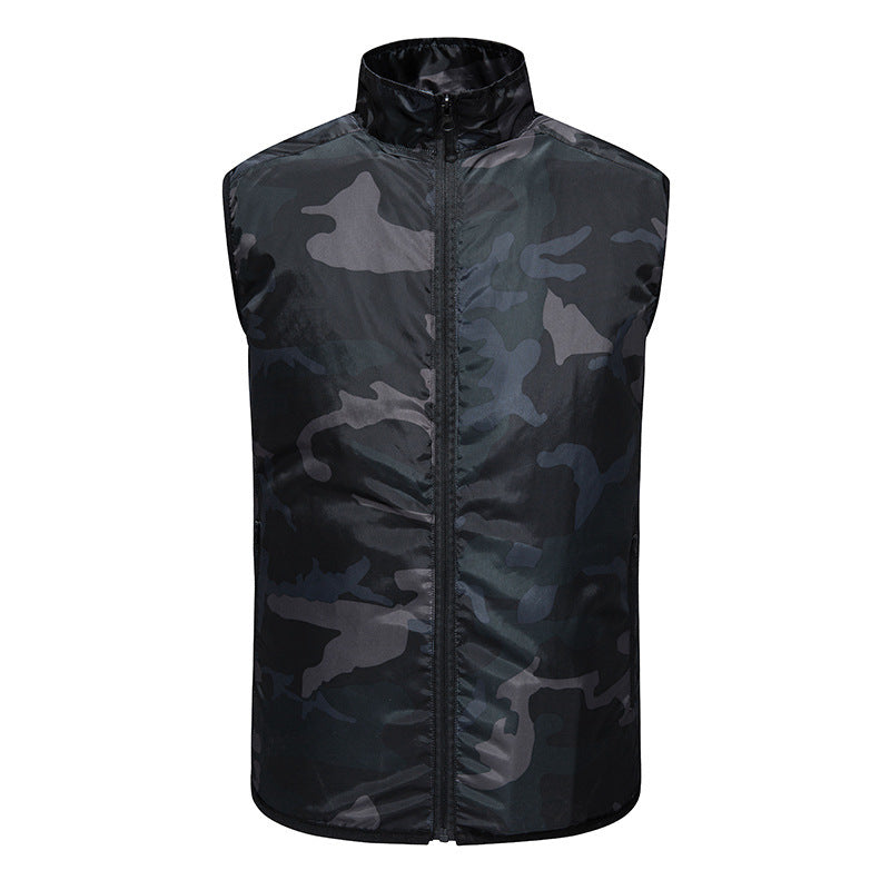 Men's lightweight short sleeve vest with stand-up collar, water-repellent nylon blend and zippered pockets Mune Fashion