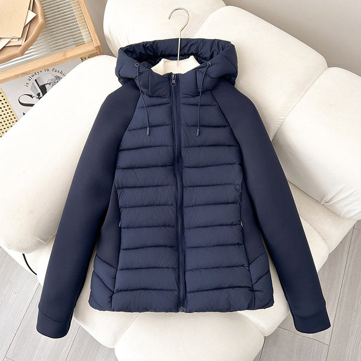 Women's lightweight hybrid quilted jacket with matte front, elastic sleeve panels, and warming thermo filling Mune Fashion