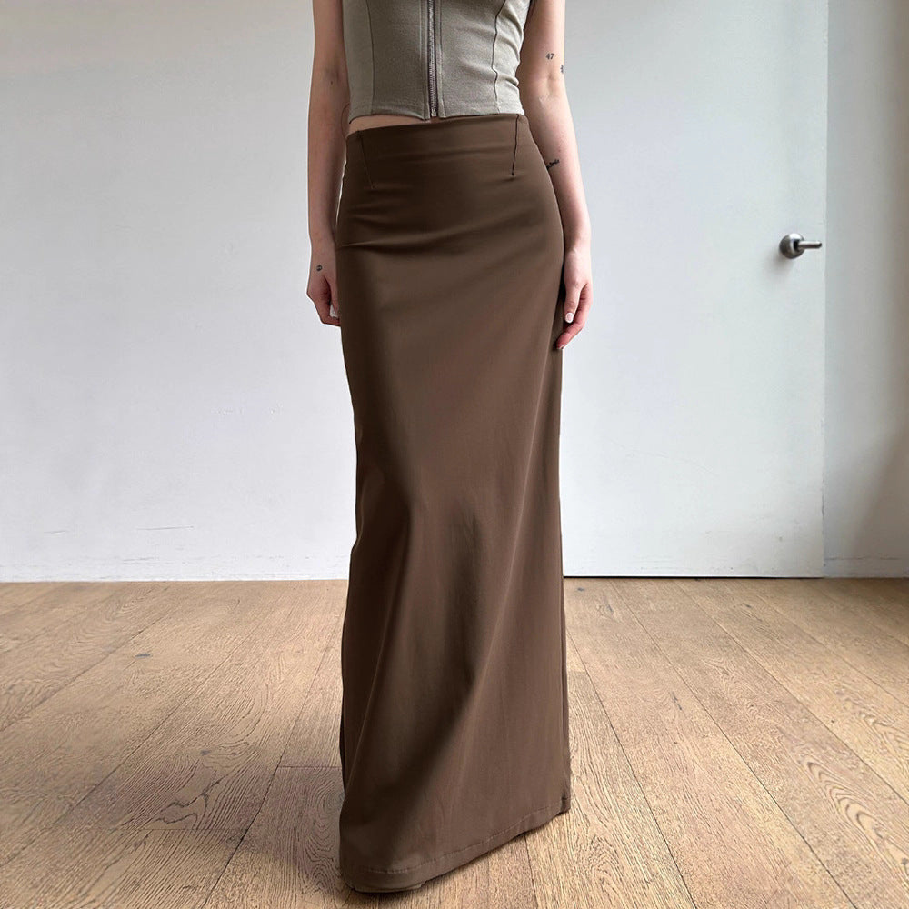 Women's tailored maxi skirt with high waistband, straight fall and side slit Mune Fashion
