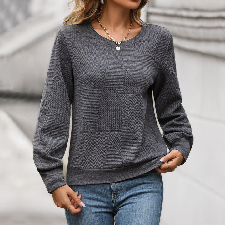 Women Structured Fine Knit Sweater with Geometric Patch Pattern Mune Fashion