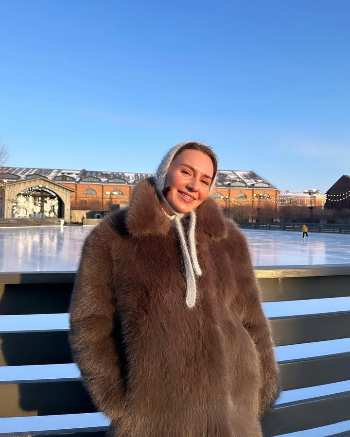 Women's Long Pile Oversized Faux Fur Coat with Boxy Silhouette and Open Cut Mune Fashion