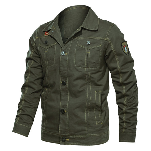 Men's Lightweight Canvas Field Jacket in Military Cut with Contrasting Quilted Seams and Chest Flap Pockets Mune Fashion