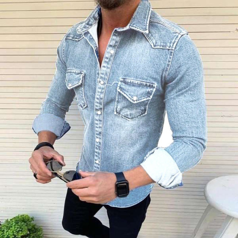 Men's Denim Shirt with Modern Cut and Practical Chest Pockets Mune Fashion