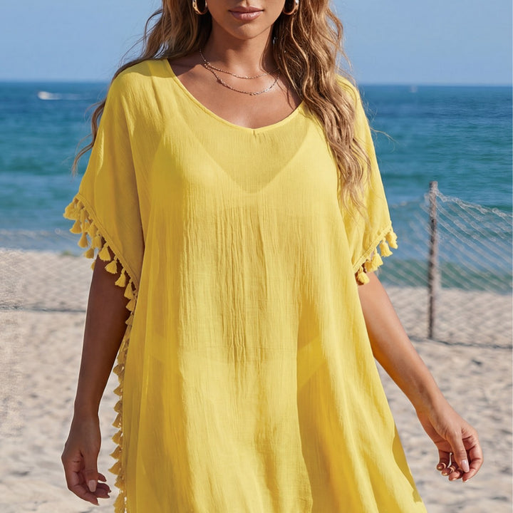 Women airy beach cover-up with playful fringes Mune Fashion