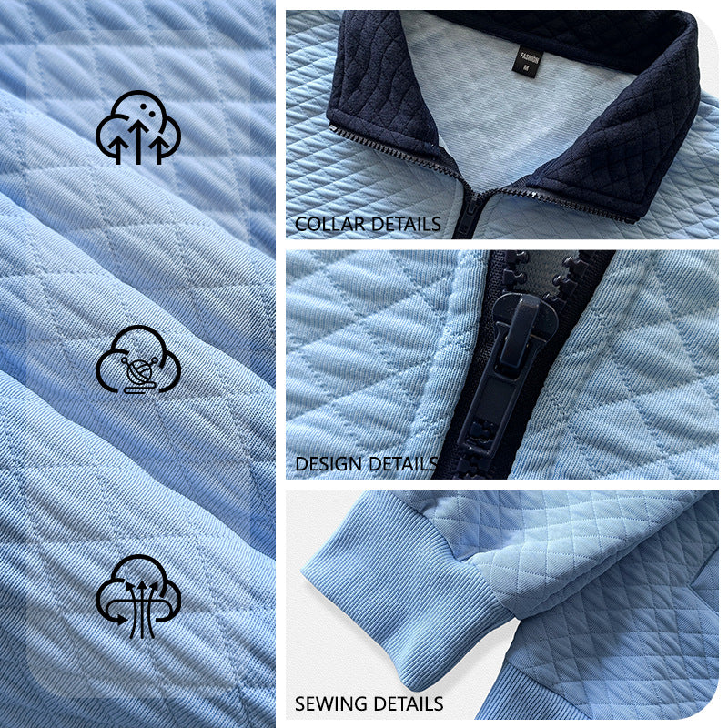 Men's quilted pullover with troyer collar and half zip Mune Fashion